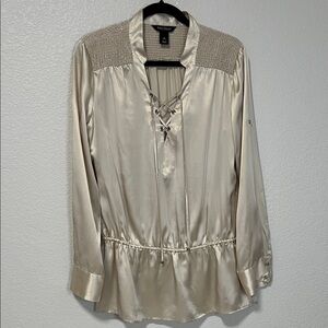 White House Black Market 100% Silk Satin Lace-Up Blouse